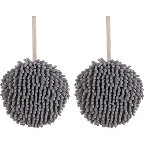 Lot de 2 serviettes de main en chenille, serviettes de cuisine avec boucle de suspension, serviettes de salle de bain à accrocher, chiffons de nettoyage à séchage rapide, douces et absorbantes en micr (1/5)