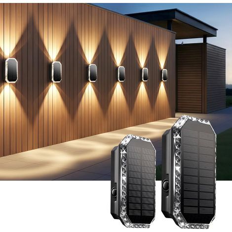 Lampe Solaire Exterieur Murale, Lot de 2 Applique Solaire Exterieur Haut et Bas, Applique Murale Exterieur Solaire 3 Modes, Lumiere Solaire Exterieur Étanche IP65 pour Jardin Clôture Terrasse [Classe (1/5)