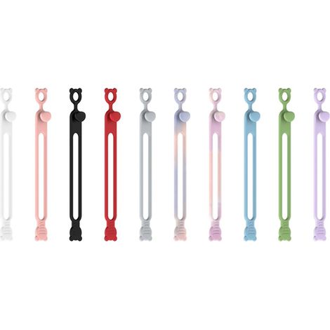 Lot de 10 bridas silicone réutilisables, organiseurs de câbles élastiques, attaches souples pour câbles, serre-câbles flexibles, rangement filaire (1/5)