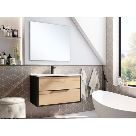 BATHME TWO Conjunto Mueble de Baño Completo 80 cm Negro - ref: CNB2NGRC+SA.LIECO8146+CNB21G