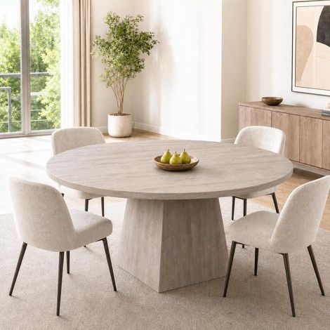 Table à manger ronde Ø 120 cm - 4 à 6 personnes - Plateau épais 3 cm et pied central stable - Gris (1/5)