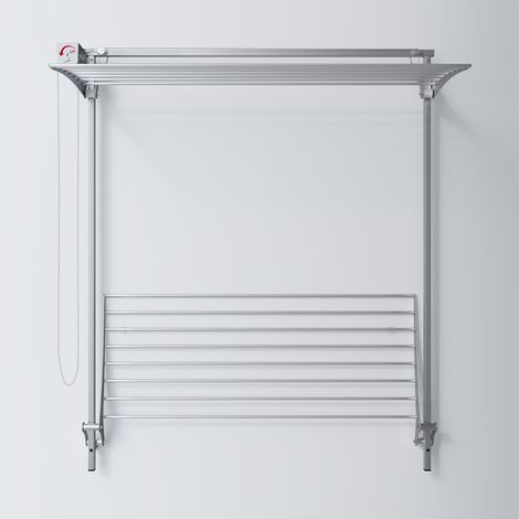 Étendoir à linge vertical en aluminium et acier – Coulissant sur 1,25 m – Capacité 20 kg – 2 grilles pliables pour gain de place – Foxydry (1/5)