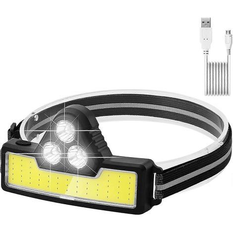 Lampe frontale LED rechargeable COB, 3 modes d'éclairage, étanche IPX4, idéale pour le vélo, la pêche, la course à pied et le camping. (1/4)