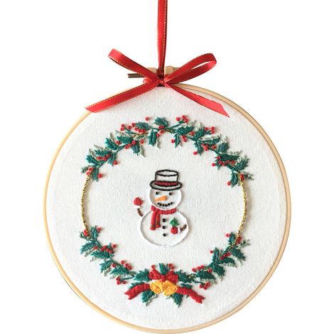 Andere Weihnachtsdekoration, 20 cm großes Kreuzstich-Stickset mit Stickrahmen, Nadeln und farbigen Fäden, weihnachtliches Pflanzenmuster für die Partydekoration zu Hause