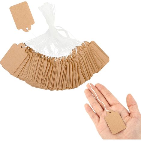 Packung mit 200 Preisschildern 3x4,8 cm mit Schnur, zum Aufhängen, handgefertigt, für Kleidung und Schmuck.