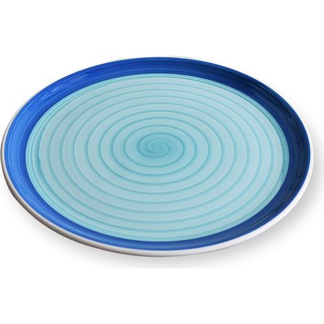 Série Spirale, assiette à pizza en céramique, décorée à la main, fabriquée en Italie, passe au lave-vaisselle et au micro-ondes, diamètre 33 cm, 6 pièces, bleu et bleu