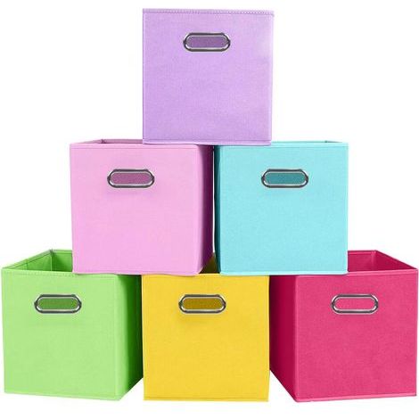Ensemble De 6 Boîte De Rangement, Tissu Pliable, Poignée Métal, Pour Armoire Et Jouets, Couleur Arc-en-ciel (1/5)