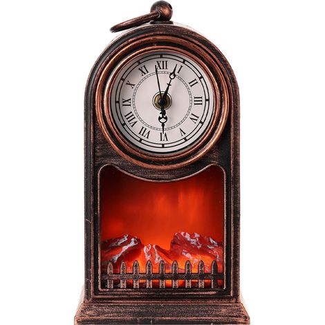 Horloge Décorative de Table Vintage avec Foyer à Piles et Effet Flamme