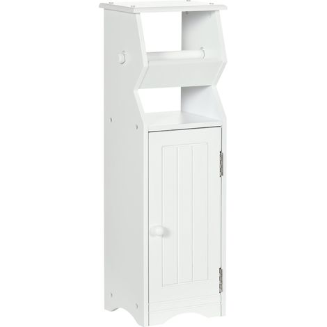 Mobiletto Bagno 19x15x56 cm con Porta Carta Igienica in MDF Bianco (1/5)