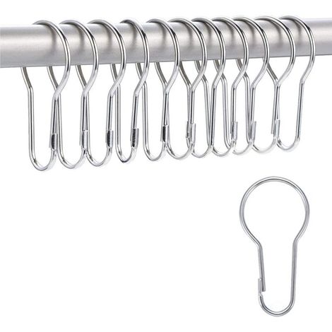 Lot de 12 crochets et anneaux de rideau de douche en métal   Glisse en douceur   Taille universelle   Résistant à la rouille   Accessoires de rideau de douche