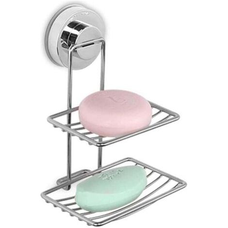 Porte-savon de douche à ventouse, en acier inoxydable, support de savon mural pour salle de bain, avec adhésif (acier inoxydable).