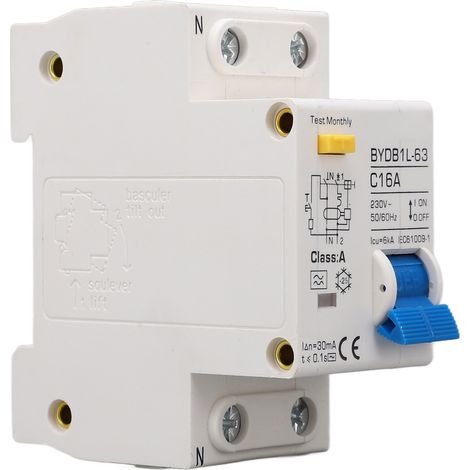 BAOYIBYDB1L-63 C16A 230V 16A Disjoncteur différentiel 30mA 1P+N miniature, type A, montage sur rail DIN (1/5)