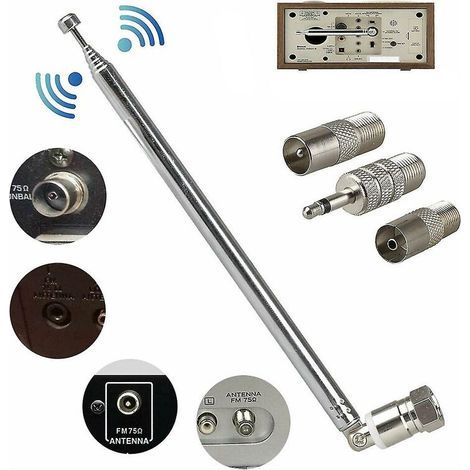 Antena de radio FM, antena FM telescópica, conector F, 75 ohmios