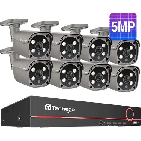 Sistema de cámaras de seguridad, resolución de 5 MP, visión nocturna, 8 canales, 8 cámaras de 5 MP, sin enchufe europeo. (1/2)