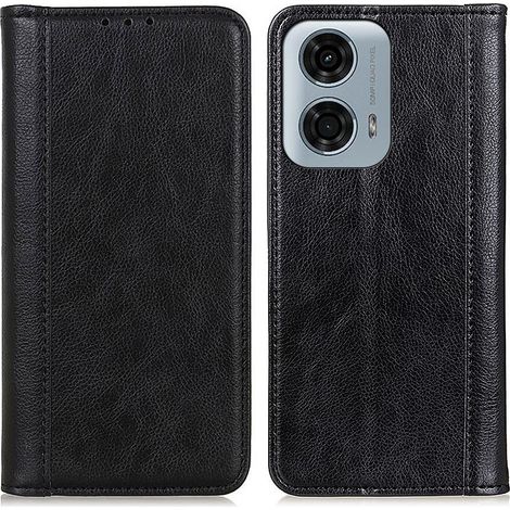 Custodia a libro per Motorola Moto G04 / G24 / G24 Power, in pelle spaccata, nera (1/5)