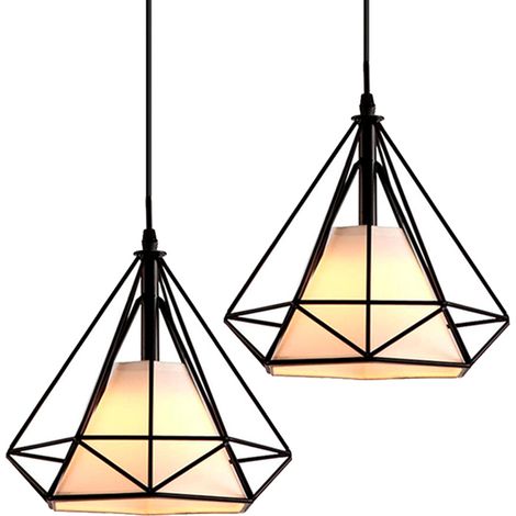 Pendelleuchte Vintage, Hängelampe im Retro Look, Diamant Form Kronleuchter mit Käfig für Wohnzimmer Schlafzimmer Esszimmer Küche Schwarz 2PCS (1/5)