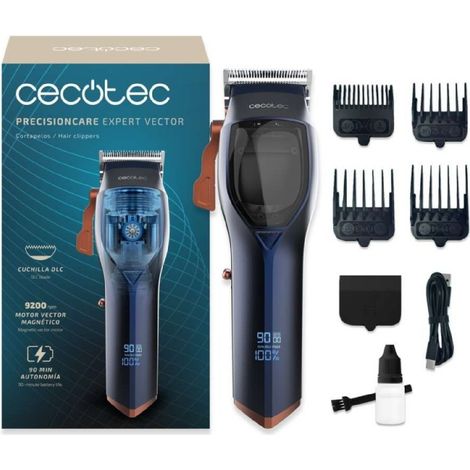 Cecotec Tondeuse avec Moteur Vector Magnétique PrecisionCare Expert Vector. 9200 tr/min, 4 Peignes