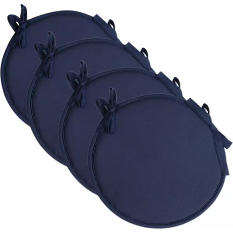 Lot de 4 coussins de chaise ronds avec attaches, coussins d’assise épais en mousse à mémoire de forme de 15 pouces, galettes de chaise antidérapantes pour chaises de salle à manger, bleu marine
