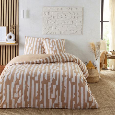 Parure de lit 2 personnes en coton 57 fils imprimé camel 240x220cm (1/4)