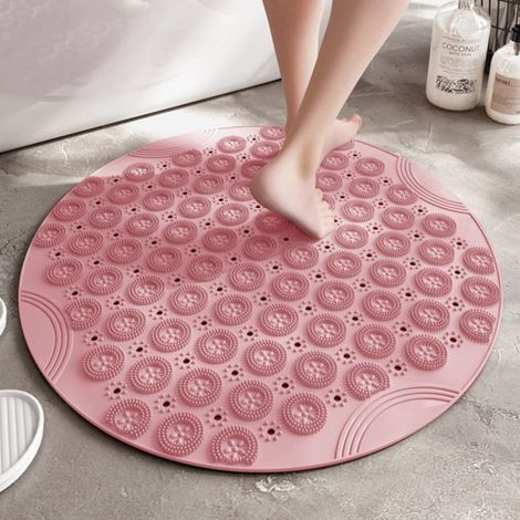 (55 cm, rosa) Runde, rutschfeste Duschmatte aus PVC mit Saugnäpfen und Abflusslöchern, maschinenwaschbar für Bad, Badewanne und Pool (1/5)