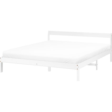Cama con somier estilo minimalista de madera de pino 160 x 200 cm blanco Madone (1/5)