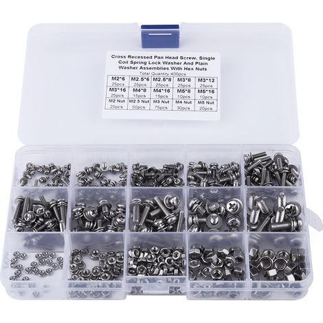 400pcs M2 M2.5 M3 M4 M5 Cross Pan Head Screws Nuts And Washer Kit