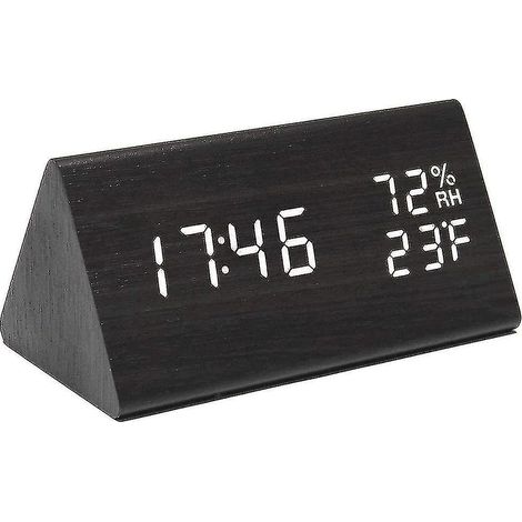 Réveil de bureau en bois, réveil numérique LED avec date (1/4)