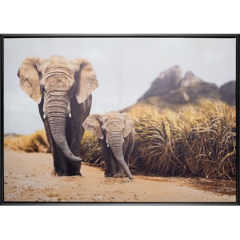 Toile imprimée encadrée ambiance exotique 50 x 70 cm atmosphera - eléphant