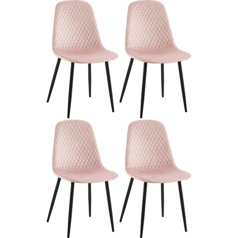 Lot de 4 chaises de salle à manger coutures décoratives losanges assise en velours rose pieds métal noir mat 100001881 (1/5)