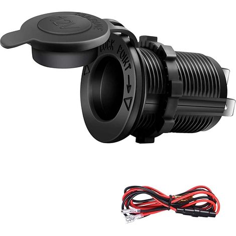 Toma de corriente de 12 V para encendedor de cigarrillos, resistente al agua, de grado marino, de 12 V CC para barco, motocicleta, coche, con cable de conexión de 0,6 m (1/5)