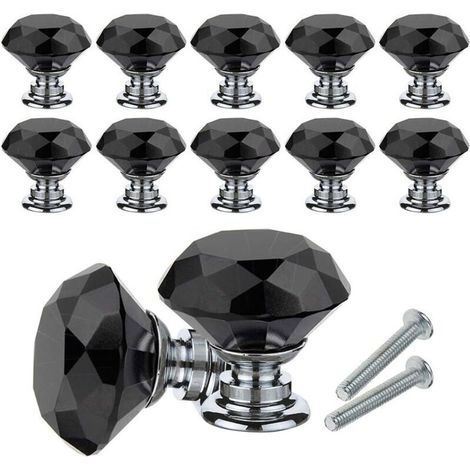 Boutons et poignées de meubles, lot de 10 boutons et poignées en cristal diamant, 30 mm avec vis, pour la maison, le bureau, la commode, etc. - Crezuo (1/4)