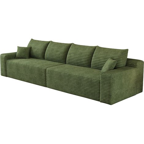 Canapé modulaire en tissu côtelé vert, style minimaliste, sans montage, rembourrage moelleux, convertible pour salon, appartement ou chambre CHICFURN (1/5)