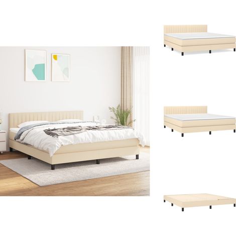 Boxspringbett mit Matratze Creme 180x200 cm Stoff - Boxspringbett - Cremefarbenes Bett - Doppelbett - Bettrahmen - Matratze (1/5)