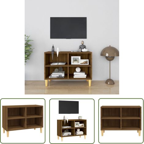 The Living Store Meuble TV avec pieds en bois massif Chêne marron 69,5x30x50 cm - Meuble Tv - Meuble Tv Moderne - Meuble Tv Scandinave - Meuble Rangement - Étagère Tv (1/5)