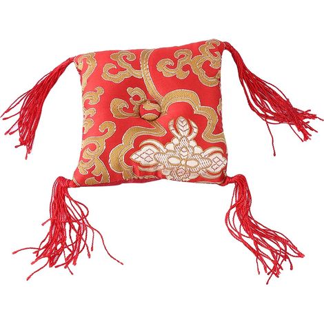 Coussin rouge pour bol chantant tibétain népalais, bouddhisme, décoration artisanale 10x10cm (1/5)