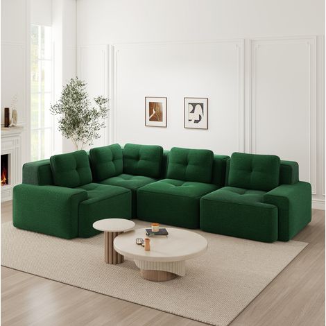 REDOM - Sofá modular de 3 plazas en L, sin montaje, asiento profundo, tela de pana suave, base antideslizante, verde (1/5)
