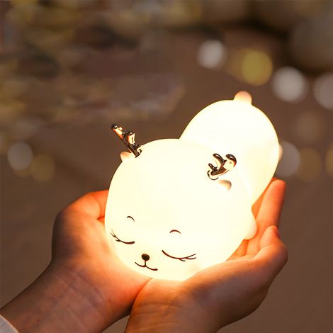 Veilleuse miniature en silicone en forme de cerf, idéale pour dormir et allaiter, lampe de protection oculaire colorée en forme de cheval au galop, minuterie intelligente, jouet cadeau pour enfants. (1/5)