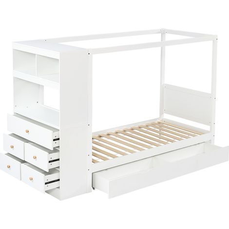 Letto singolo per bambini bianco 90 x 200 cm con contenitore, 5 cassetti e sponda MODENUIT (1/5)