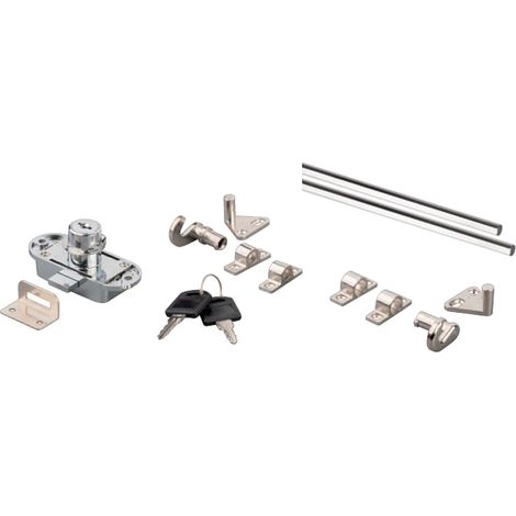 Serrure trois points espagnolette tiges 1000 mm avec rosace fixations contrepièces meuble bureau armoire, chrome