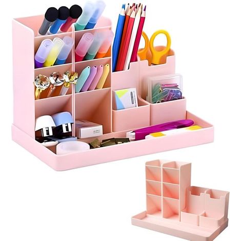 Portapenne con 13 scomparti, vassoio portapenne, organizer da scrivania, astuccio portapenne, sistema di archiviazione in plastica rimovibile, vassoio portadocumenti, organizer da scrivania (1/5)