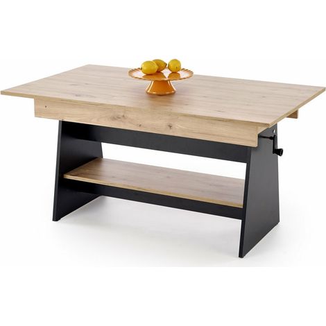 Mesa de centro convertible Houston 1927, Negro + Roble Artisan, 61x70x120cm, Diámetro: 0, Aglomerado laminado, Angular