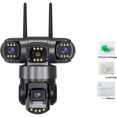 Telecamera IP, risoluzione HD 6MP, design a tripla lente, possibilità di aggiungere una scheda fino a 256GB, Wi-Fi, spina europea. (1/2)