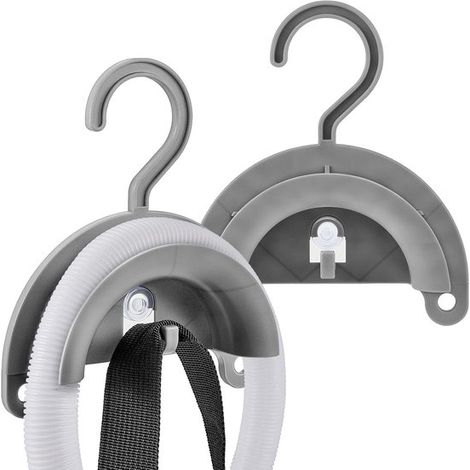 Zweiteiliger Schlauchhalter aus Kunststoff – Schlauchaufroller für Reinigungsgeräte – mit zwei Saugnäpfen – geeignet zum Reinigen und Trocknen von Schläuchen und Rohren. (1/4)