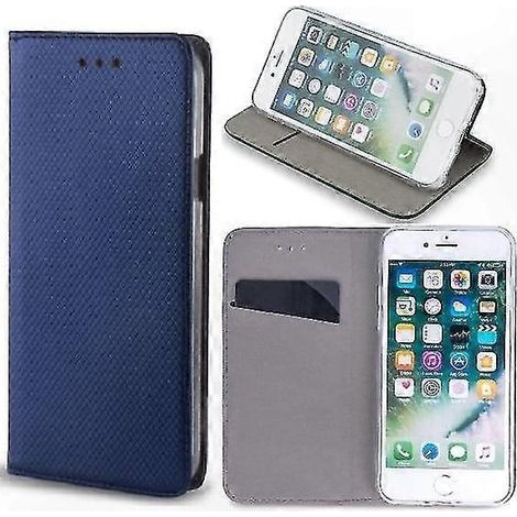 Un étui de protection de type portefeuille pour smartphones dotés d'écrans de 7.1 pouces. avec fermeture magnétique et de couleur bleu marine. (1/3)
