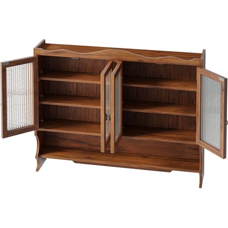 Armoire Murale avec 4 Portes et Étagères Amovibles, avec Patères, Style Rétro, en Bois Massif et Verre, 100×20×80 cm, Marron