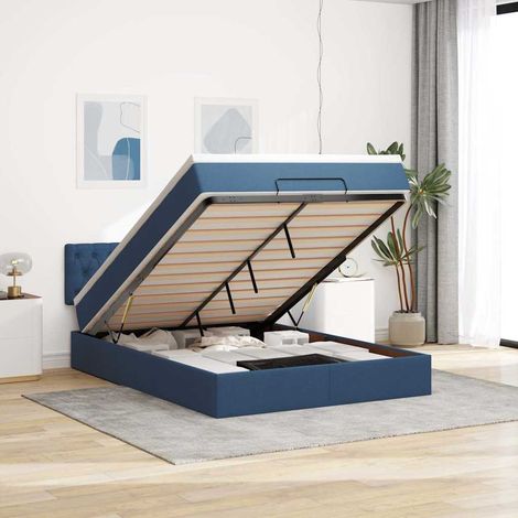 VidaXL Cadre de lit ottoman avec matelas bleu 140x200 cm tissu (1/5)