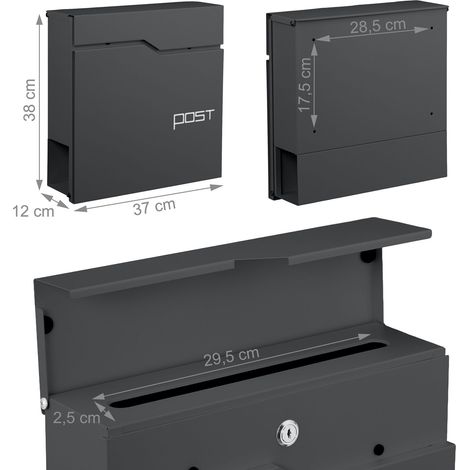 Pratica cassetta postale da parete moderna 38 x 37 x 12 cm con portagiornali in metallo nero 130017441
