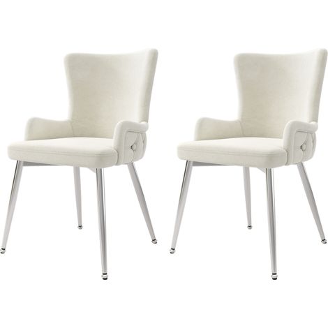 2er Set Esszimmerstühle, Modernes Design für Esszimmer, Wohnzimmer oder Schlafzimmer, Samt, Beige und Silber (1/5)