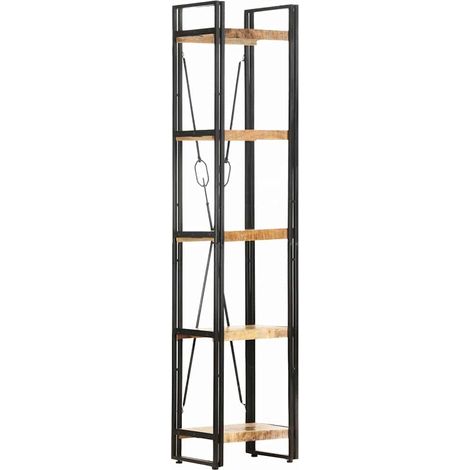 Bibliothèque à 5 niveaux Étagère de Rangement - pour Bureau Salon Chambre Cuisine 40x30x180 cm Bois de manguier massif BV653177 - BonneVie (1/5)