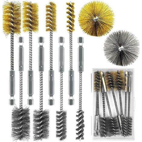 Ensemble de 8 Brosses de Nettoyage pour Alésage, en Acier Inoxydable 304 et Laiton, avec Tige Hexagonale de 6,35 mm, 9,5 mm, 10,2 mm, 19,2 mm. (1/4)